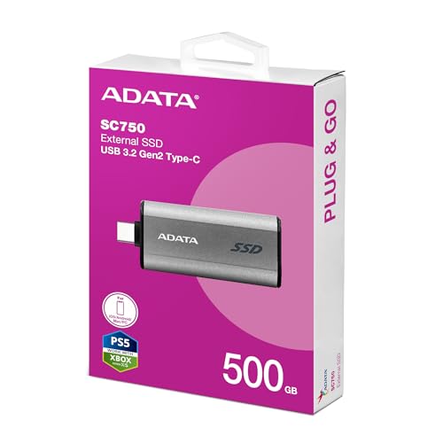 Image of ADATA SC750 2000GB Portable External SSD - USB-C 3.2 Gen2 High Speed (1050MB /s), Compatible with Windows, Mac, Android & Game Consoles (SC750-2000G-CCBK) Black