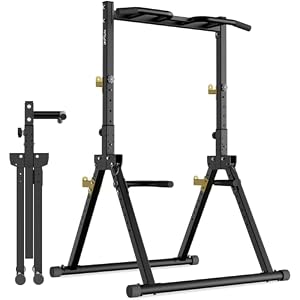 DH FitLife Opvouwbare Power Tower Dip Station | Vrijstaande optrekstang tot 150 kg met dipbars en haltersteunen | Krachtstation Krachttoren | Fitnessstation | Power Rack voor Thuisgym