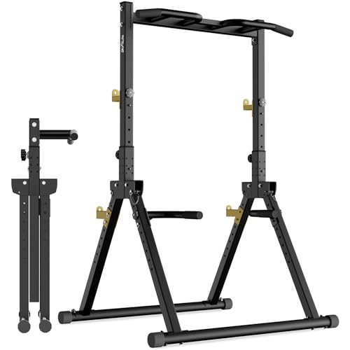 DH FitLife Power Tower pliable Station de dips | Barre de traction autonome jusqu'à 150 kg avec barres de dips et supports pour haltères | Station de musculation |...