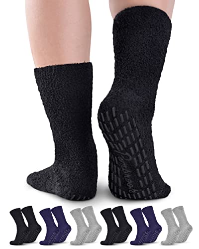 Image of Pembrook Non Skid Socks - Hospital Socks - (6-pack) 2 Black / 2 Navy / 2 Gray. Great for adults, men, women. Designed for medical hospital patients but great for everyone