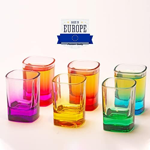 The Buybox - 6 Pieces Colored Shot Glass Set, 1.85oz Heavy Mini Base Shot Glass Set, Colored Shot Glasses Bulk, Tequila Cups Small Glass, Shot Glasses for Whiskey, Tequila, Vodka & Liquors (6)
