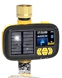 GDJUQZ Solar Sprinkler Timer, Hose Timers for Watering - Programmable Water Timer for Garden/Yard, Brass Connector, Manual/Rain Delay Modes Outdoor Irrigation