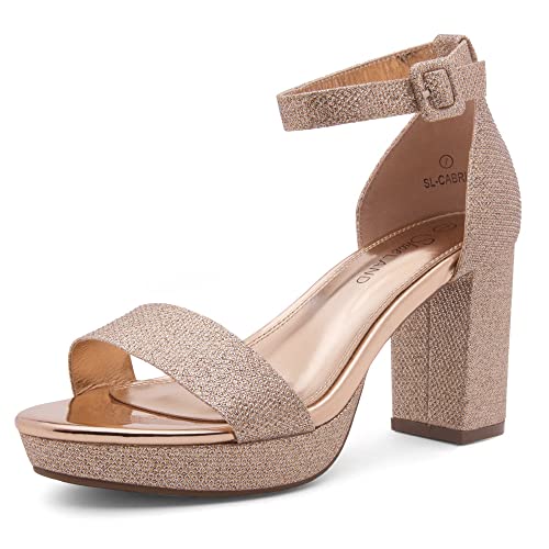 Image of Shoe Land Platform Heels for Women | 3.75 Inch Chunky Block Heeled Sandals with Ankle Strap | Open Toe Strappy High Heels for Wedding, Party & Formal Events