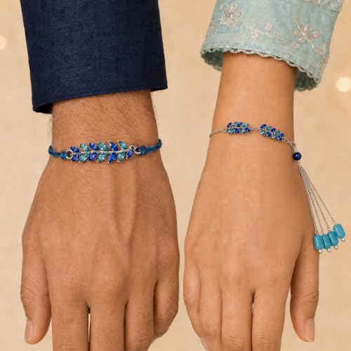 Image of Mahi Rakhi for Brother and Bhabhi with Studded Crystals and Tassels (PARCOL1105521PR)