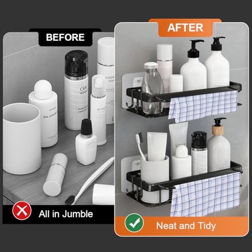 Ainiv Pojemnik na zlewozmywak kuchenny, pojemnik pod prysznic, uchwyt na gąbkę do uporządkowania zlewu, akcesoria łazienkowe, organizer na półkę, bez wiercenia, samoprzylepny, z wieszakiem na ręczniki