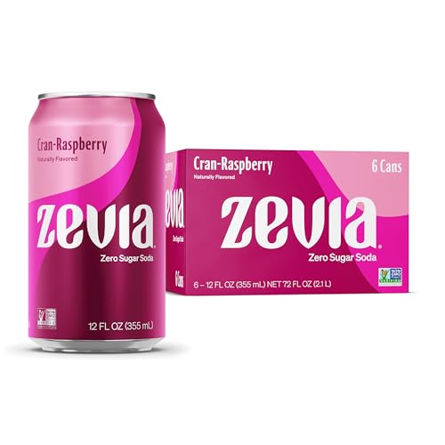 Zevia Zero Sugar Soda, Cran-Raspberry, 12 oz Cans (6-Pack) – Naturally Sweetened, Zero Calorie Sugar Free Soda - Non-GMO Project Verified, Gluten-Free, Vegan