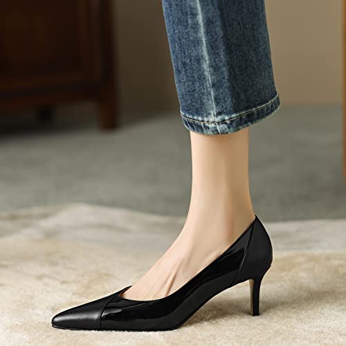 SHODENSE Women Sexy High Heels Stiletto Pumps Pointed Toe Slip On 3" Kitten Heel Dress Shoes Evening Wedding Pump Suede Patent Leather Patchwork Ladies Female Office Party Prom Dance Shoe 4-11 M US4