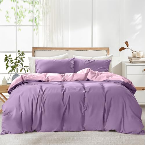 LINENOVA Single Doona Cover Set for Kids Teens and Guest Rooms 2000TC Ultra Soft Vintage Washed Microfibre Cotton Like Texture 2 Piece with 1 Pillowcase Dusty Lilac