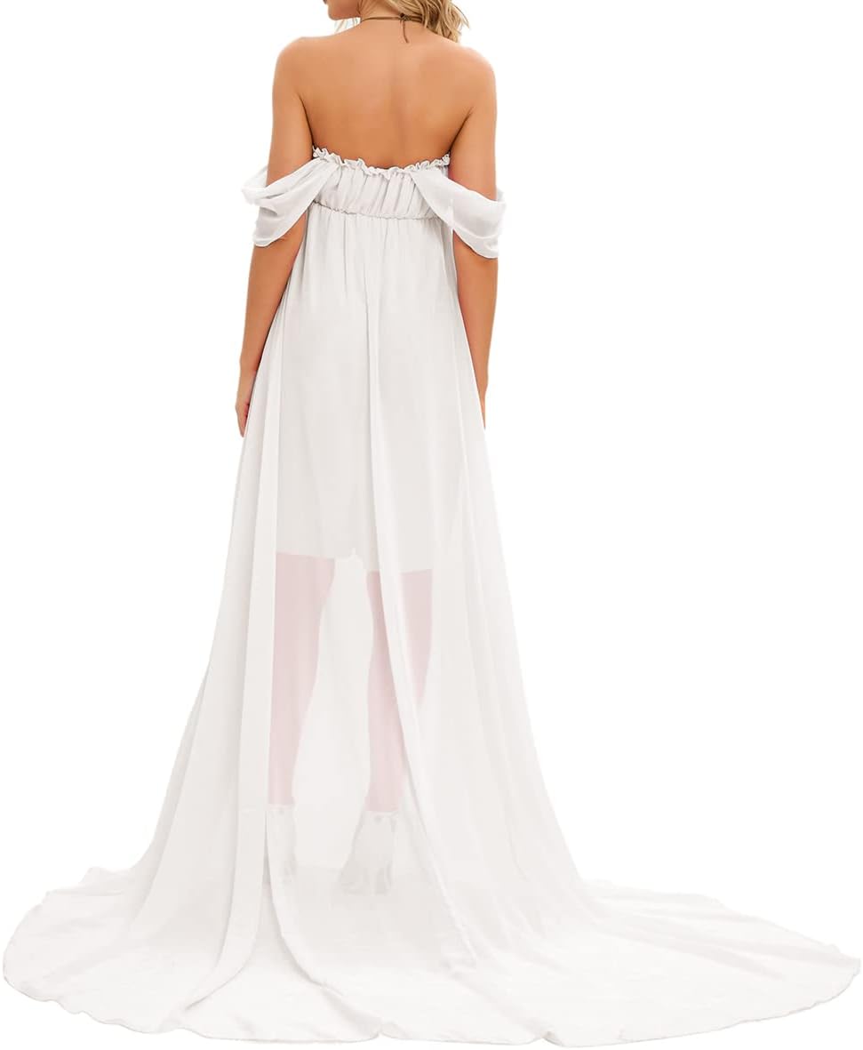 ZIUMUDY Maternity Off Shoulder Chiffon Dress Maxi Gown for Photoshoot Photography Baby Shower Dress - Image 5