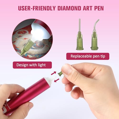 Image of DAFENCHI Cordless Electric Diamond Painting Pen with Light, Electric Diamond Art Painting Pen Vacuum, Automatic Diamond Dot Pen Kit, 2 Replacement Tip, DIY Diamond Art Painting Tool