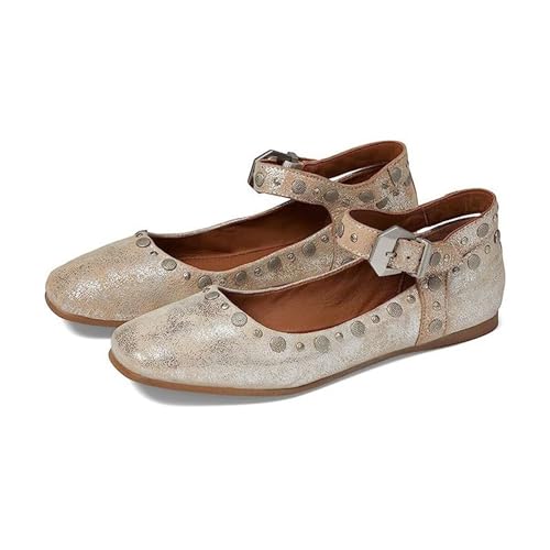 Arqa Womens Buttery Soft Leather Stud Mary Jane Flats Studded Embellishments Decoration Vintage Flats Ankle-Strap Design Buckle Closures Rounded Square Toe Shoes