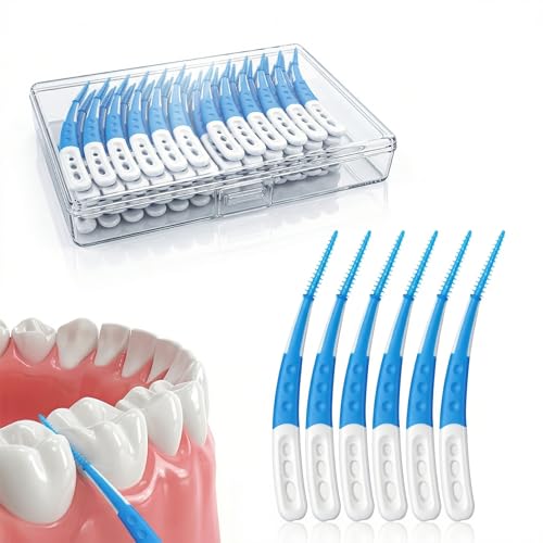Image of Dental Picks for Teeth Cleaning, 96 Count Disposable Tooth Picks Flossers with Convenient Carry Case, Blue