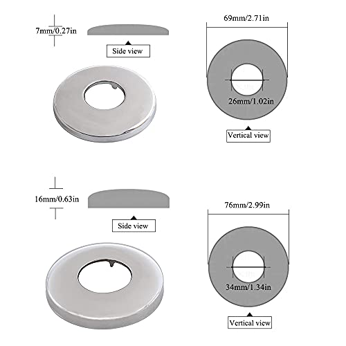 Yingcen 4 Stück Wasserhahn Rosette Hahnrosette Rosette Verchromte Rohrabdeckung Runde Abdeckung für HeizköRperventil Duschplatte, Innendurchmesser 26 mm & 34 mm