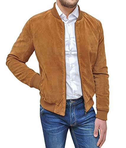 Evoga Cappotto uomo Class scamosciato invernale (L, Beige Cammello)