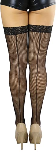 Image of ToBeInStyle Women's Fine Classic Fishnet Thigh High Stretch Nylon Novelty Stockings