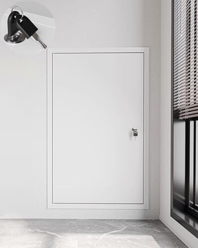 Panel de acceso blanco con cerradura para ocultar instalaciones en baños y cocinas de yeso