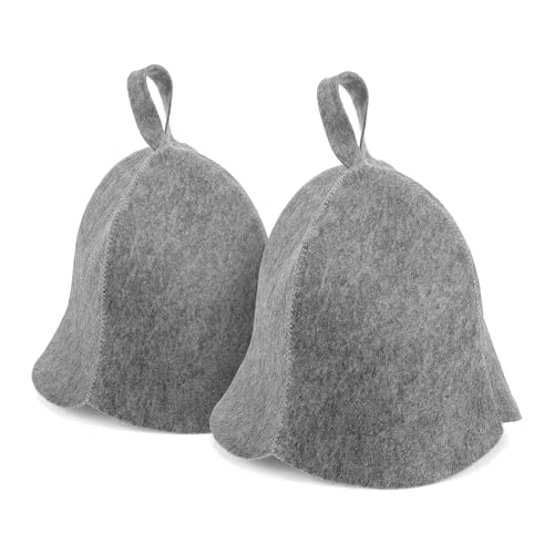 BESPORTBLE Wool Felt Sauna Hat 2 Pack for Men Women Thick Absorbent Thermal Hair Cap Heat Protection for Sauna Spa Bath Indoor Protective Headwear 13.58X11.61X0.19In