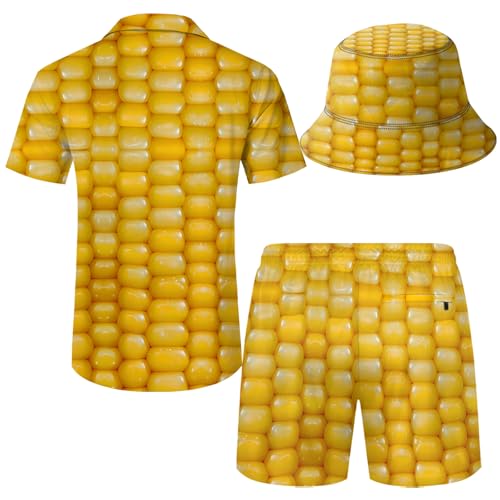 Men's Hawaiian Shirt and Shorts Set 2 Piece Beach Outfits with Bucket Hats for Beach Days and Summer Vibes2