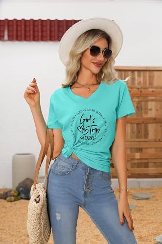 Image of Girls Trip 2026 Shirts for Women Girls Trip Shirts Vacation Travel T-Shirt Short Sleeve Summer Beach Matching Tee Top