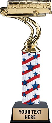 Crown Awards 9.75" Custom School Bus Trophies - Patriotic School Bus Award Trophy