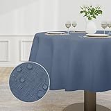 Easy-Going Faux Linen Waterproof Spill-Proof Tablecloth Stain Resistant Round Table Cloth Wrinkle Free Decorative Fabric for Kitchen, Dining, Party, Weddings, Restaurants (60 in-Round, Denim Blue)