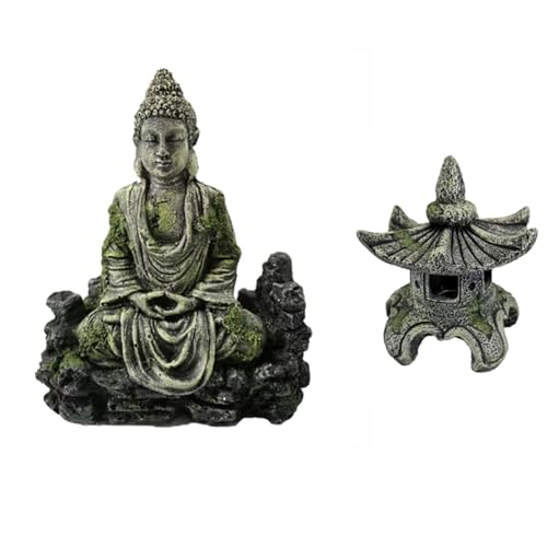 CiCixixi Decoración de Buddah para Pecera Acuario,Acuario Buda Ornamento con Faro Ornamento,Ornamento para Acuario,Decoración para Acuario