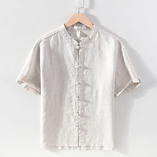 Chemise col montant homme lin et coton style vintage raffiné