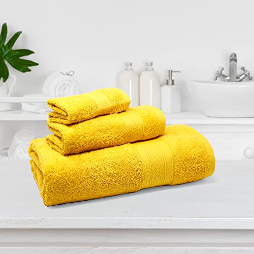 Trident Bath Towels For Bathroom Premium 3 Piece 100% Cotton 1 Bath Towel, 1 Hand Towel, 1 Washcloth Soft And Plush Highly Absorbent, Quick Dry, Shower Towel For Spa, Gym, Travel - Mustard Yellow #TOP2