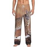 Alliya Wild Bobcat Herren-Pyjamahose, Loungewear, Nachtschlaf, Entspannung, Wochenende, Liegen im Bett, Sofa, weiß, L