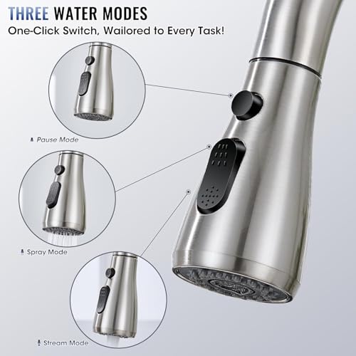 Image of Pull Down Kitchen Faucet Head Replacement, Kitchen Faucets 3-Function Spray Nozzle, Kitchen Sink Sprayer Replacement Compatible with Model Number AZ-US-SOEBIZ-CFSLT-BN-01, Brushed Nickel