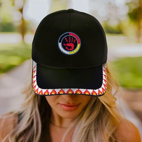 Baseball Cap for Men Women Native American Style MMIW Handprint Handmade Beaded Patch with Brim Beaded Colorful Cotton Cap Unisex - Image 3