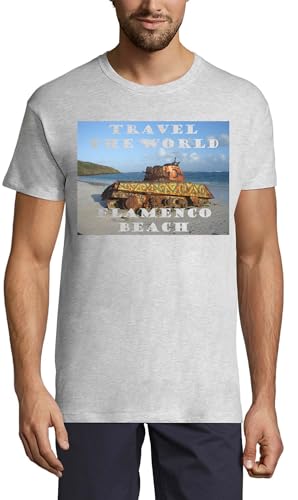T-Shirt Flamenco Beach en coton gris pour homme par Travel The World