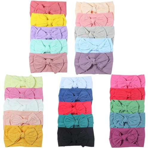 FZBNSRKO 20 Pcs Baby Nylon Headbands,Baby Bow Hairbands,Baby Girl Headbands with Bows Handmade Baby Headbands Hair Accessories For Newborn Baby Girls Infant Toddler(Random Color)