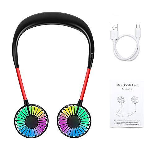 Fuxury Tragbarer Hals- Ventilator, 2000 mAh, freihändig, tragbarer Nackenbügel- Ventilator für Kühlung von Körper und Kopf und Gesicht, USB- Akku, Luftstromkühler