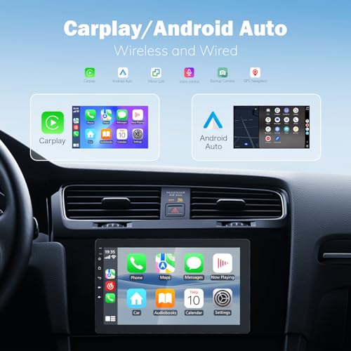 Image of Haudio 10.1 inch Single Din Car Radio with Rotatable Touchscreen, Wireless CarPlay, Android Auto, Touch Screen Radio, GPS Navigation, Bluetooth, Hi-Fi Sound, Voice Control, Backup Camera