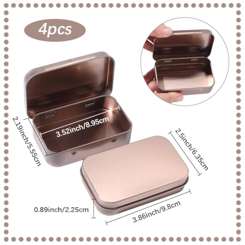 Image of 4 Pack 4 x 2.5 x 0.9In Metal Hinged Tin Box Rectangular Empty Hinged Tins Rose Gold Small Mini Iron Lid Storage Portable Organizer Containers for Tea Drawing Pin Candies Jewelry Crafts