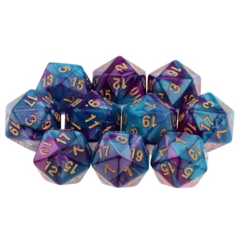 Yiotfandoll 10 Pieces Polyhedral Dice Set D20 Dice 20mm Acrylic 20 Sided Game Dice for Dungeons and Dragons RPG MTG DND Dice Table Games (Purple Blue)
