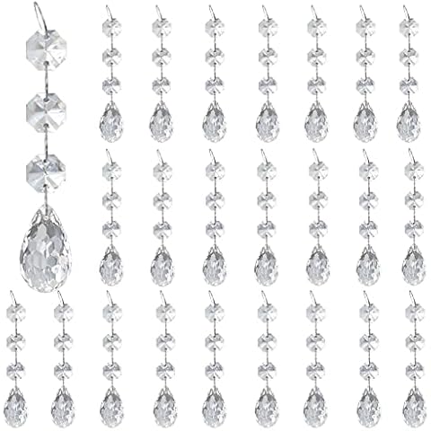 30PCS Christmas Tree Ornaments Acrylic Crystal Pendant, tree decorations,Chandelier Lamp Teardrop Hanging Decorations Curtain Clear Droplet Prism Decor Set tree decorations , Drop shape (Drop shape) Cover