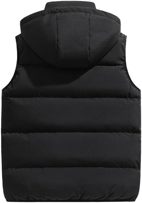 Men's Winter Puffer Vest Removable Hooded Quilted Padded Sleeveless Vest Casual Warm Zip Up Jacket Outerwear - Image 3