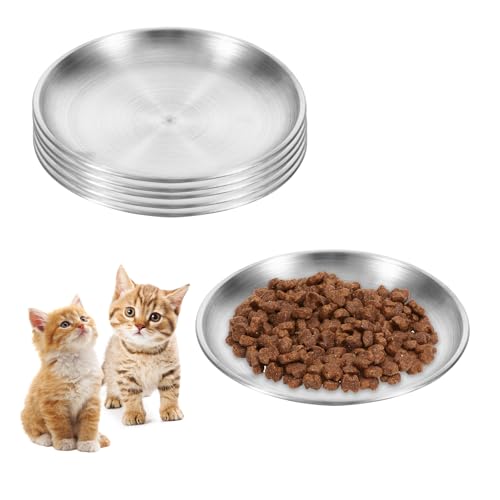 6 Stück Katzennapf Flach, Futternapf Katze aus Edelstahl, Katzenschüssel für Trockenfutter, Rutschfester Katzenfressnapf, Fressnapf Katze für Futter, Hygienischer Katzenteller, Leicht zu Reinigen