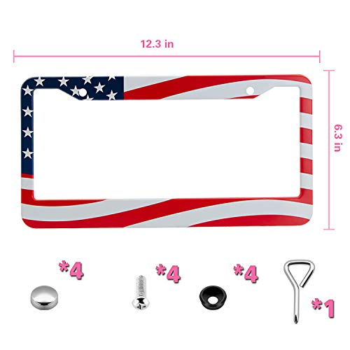 American Flag License Plate Frame/Holder With Usa Nations Flags Fine Printing- High-Strength Aluminum Composite Lisences Plate Frame/Covers With Free Screws Fasteners Caps（2Pcs） #TOP1