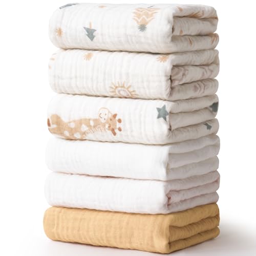 Image of MairMore 6 Pack Muslin Baby Washcloths, Extra-Soft Wash Cloths for Unisex Newborn Infants Kids, Absorbent Baby Bath Towels for Face Body