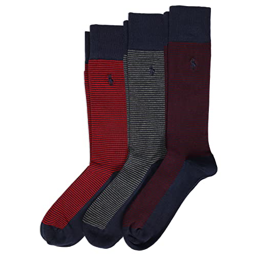 POLO RALPH LAUREN Feeder Stripe Casual Crew Socks - 3 Pair Pack - Lightweight Cotton Comfort