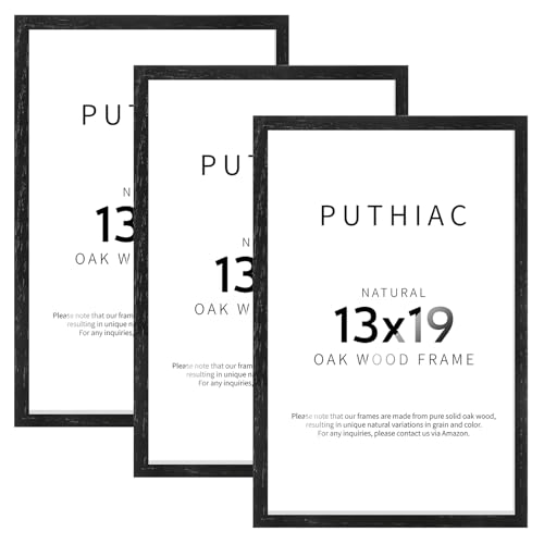 puthiac 13x19 Oak Wood Picture Frame - 13"x19" Poster Frames for Wall, 13x19 Picture Frames for Wall, 13 x 19 Picture Frames, 13 x 19 Frames for Wall(3 Pack, Black)