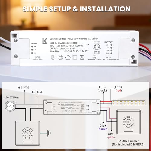 Image of 24V 100W Dimmable LED Driver, 5-in-1 Constant Voltage Triac /ELV /MLV /0-10V /1-10V /PWM /V-R Dimming AC to DC Power Supply, ETL Listed LED Transformer, Compatible with Leviton Dimmer