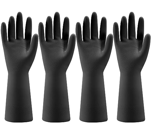 Comparison: Best Dishwashing Gloves For Hot Water 11 Bamllum 4 Pairs Rubber Kitchen Dishwashing Gloves - Reusable Household Cleaning Gloves for Washing Dishes and Cleaning Tasks, Flexible Long-lasting and Non-Slip (Medium, Black)