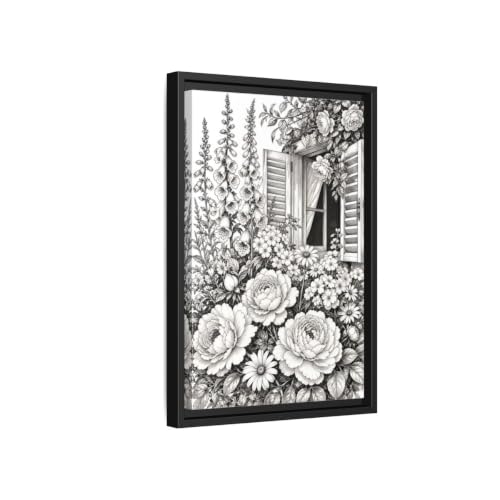 Décoration murale salon fleurs monochrome cadre vertical 30x45 cm