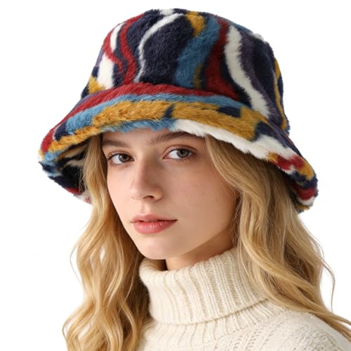HATONHINT Winter Plush Bucket Hat Women Men Warm Faux Fur Fisherman Hats
