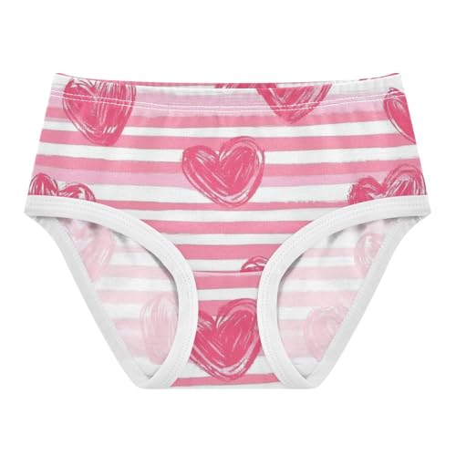Pink Striped Heart Breathable Girls' Panties Organic Cotton Toddler Underwear for Kid in Sizes 2T,3T, 4T, 5T, 6Y and 8Y