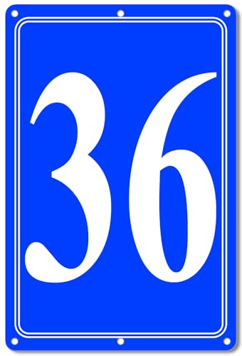 Image of Premium Aluminum Number Signs 36, Metal 12 inch X 8 inch Blue Numbered Signs Outdoor for Parking Lots, Floor, Dock, Court, Aisle, Field, High Visibility, No Fade, Weather-resistant